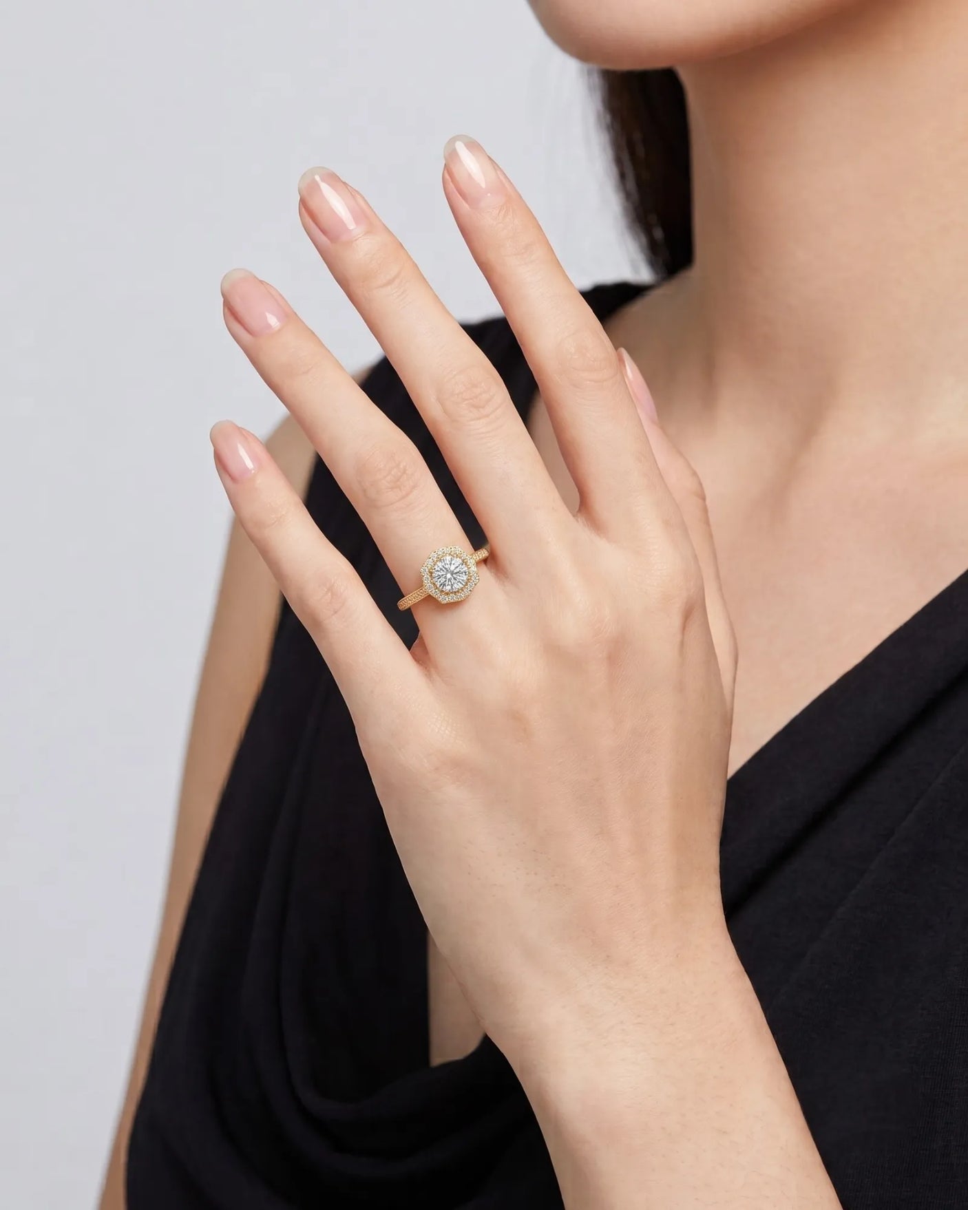 Elise – Natural Round Diamond Square Halo Engagement Ring