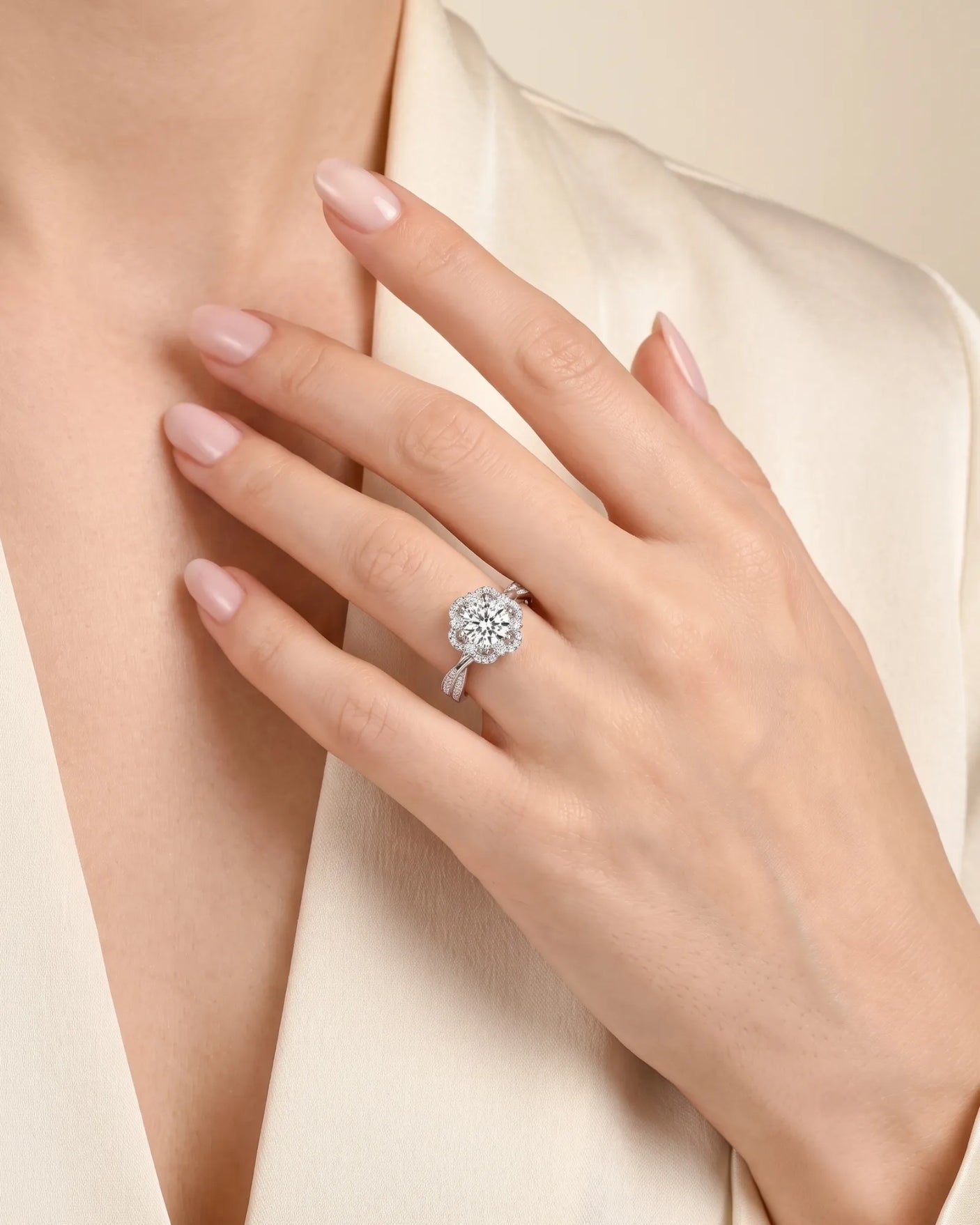 Madea – Radiant Embrace Natural Round Diamond Double Halo Ring