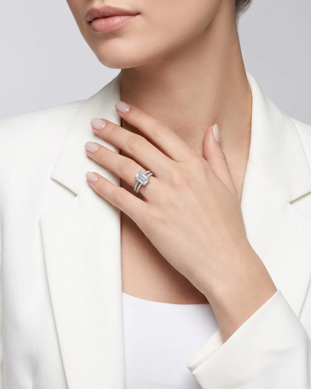 Lilah – Natural Emerald-Cut Diamond Split-Shank Engagement Ring