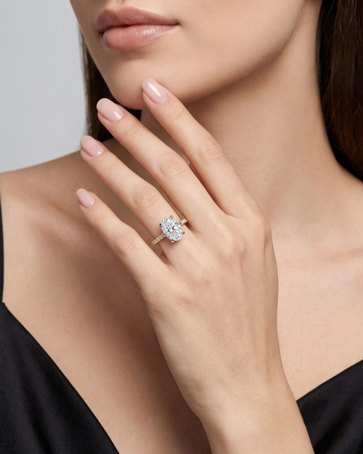 Jade – Natural Oval Diamond Six-Prong Pavé Engagement Ring