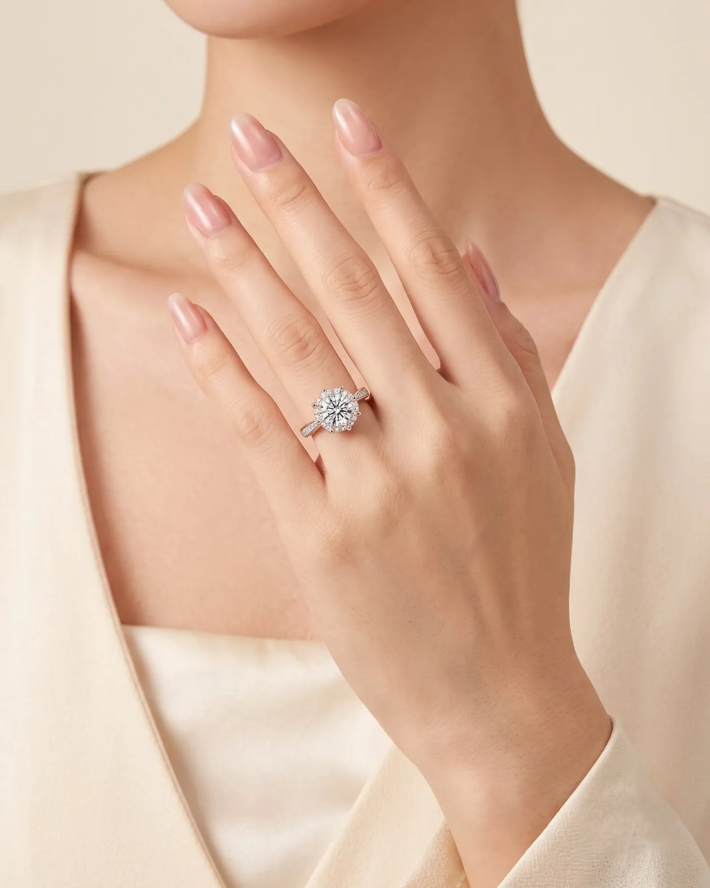 Yulisa – Eternal Flame Natural Round Diamond Halo Engagement Ring