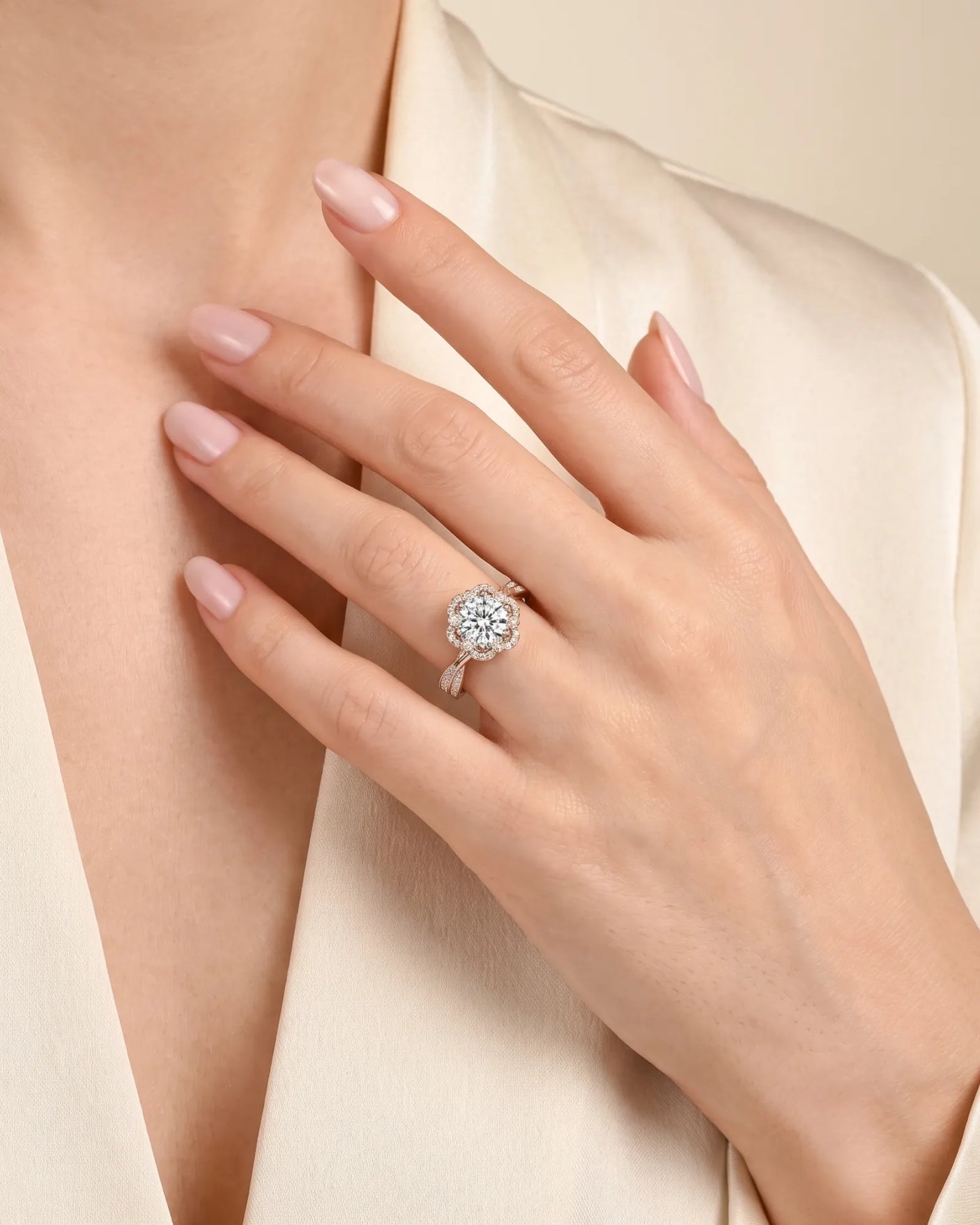 Madea – Radiant Embrace Natural Round Diamond Double Halo Ring