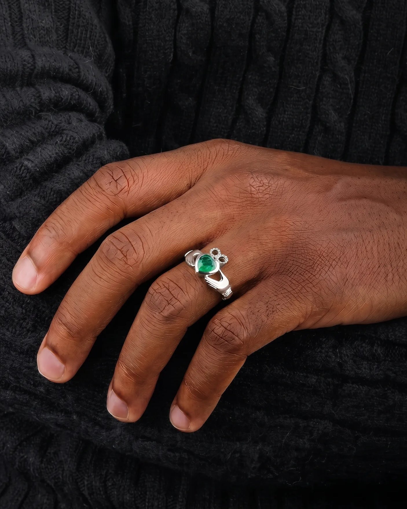 Coronet Heart Emerald Claddagh Ring