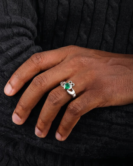 Coronet Heart Emerald Claddagh Ring