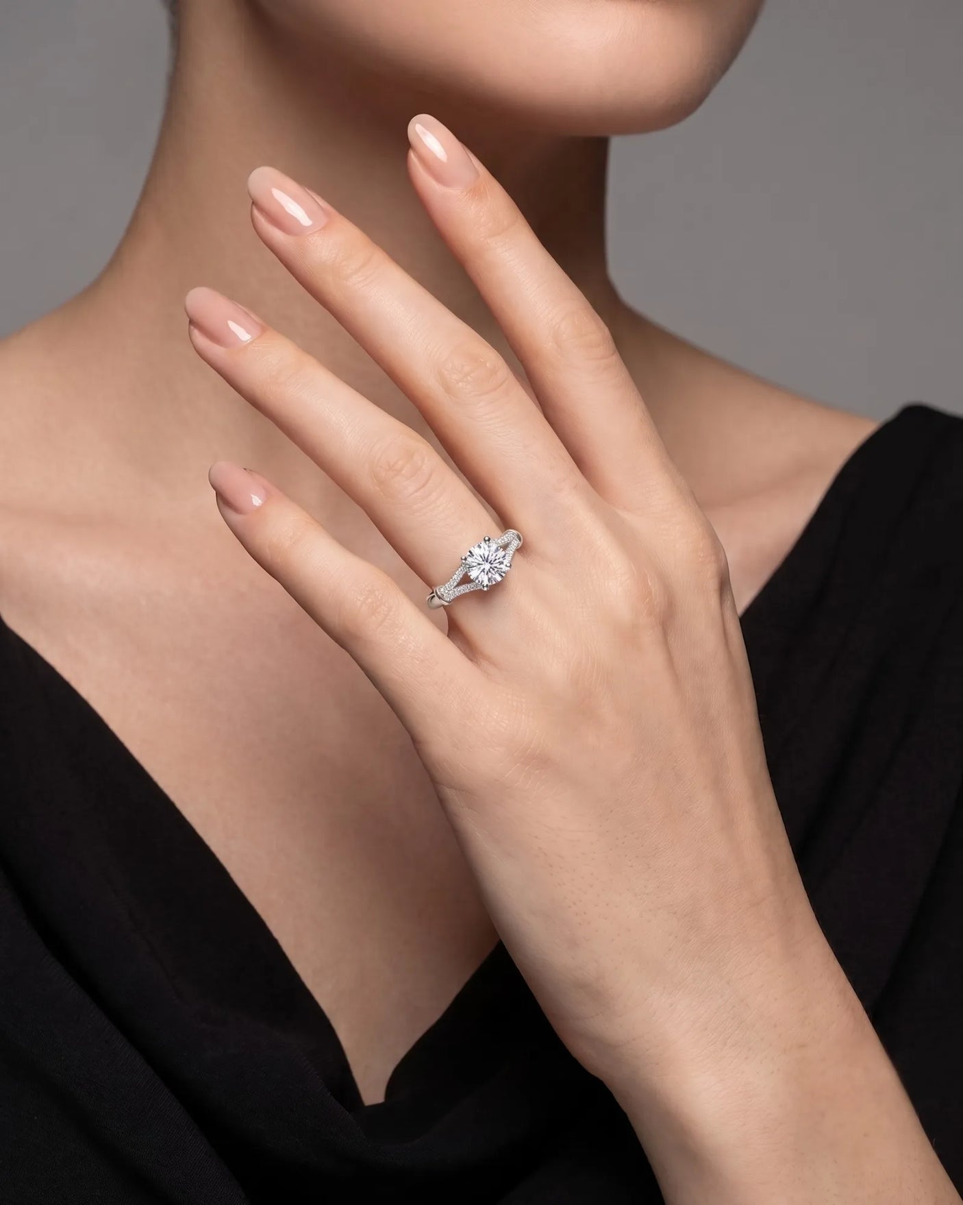 Noemie – Natural Round Diamond Split-Shank Engagement Ring