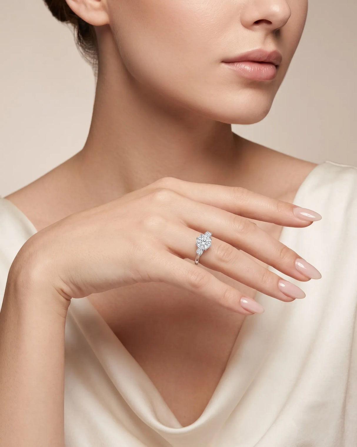 Paulina – Natural Round Diamond Three-Stone Engagement Ring