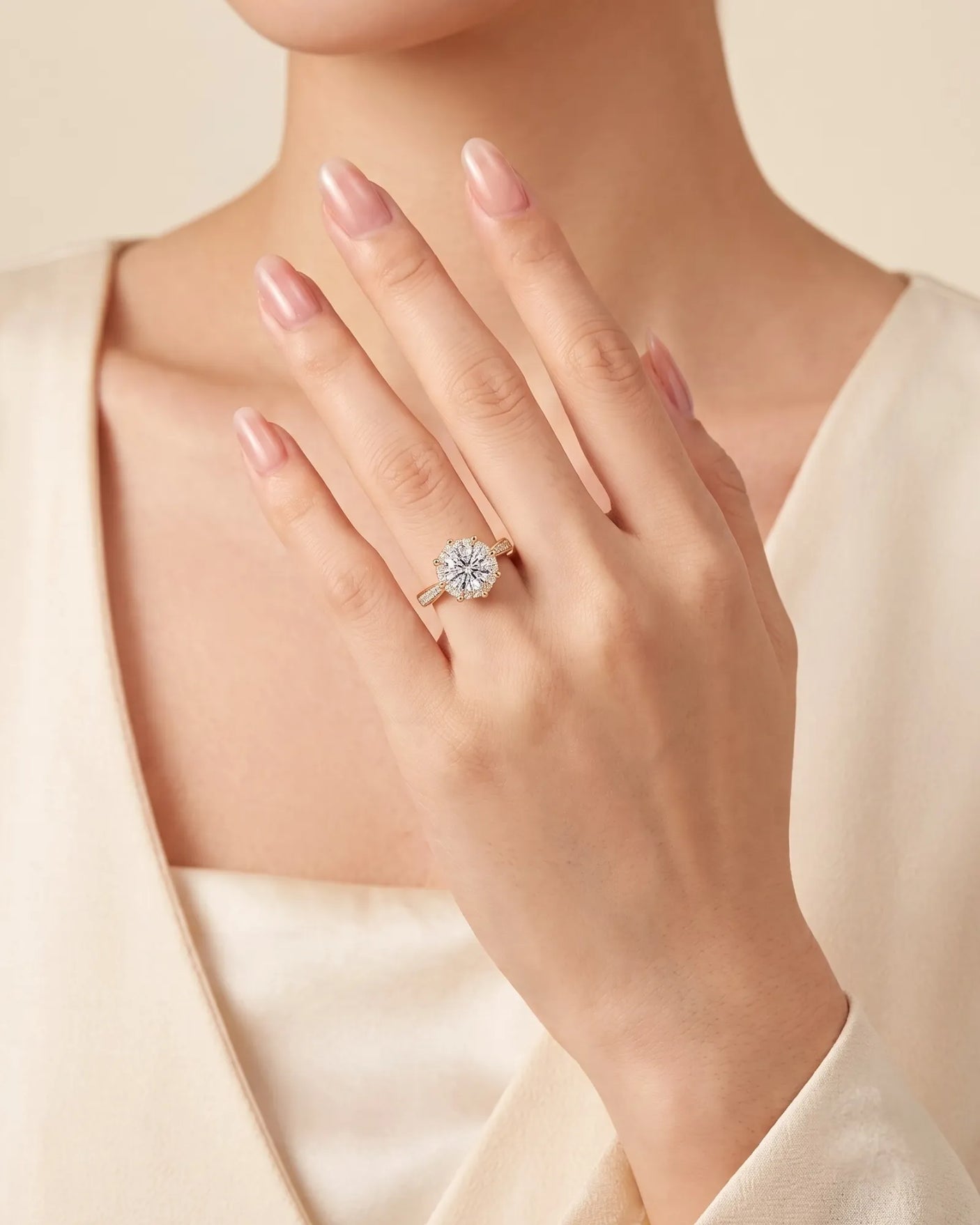 Yulisa – Eternal Flame Natural Round Diamond Halo Engagement Ring
