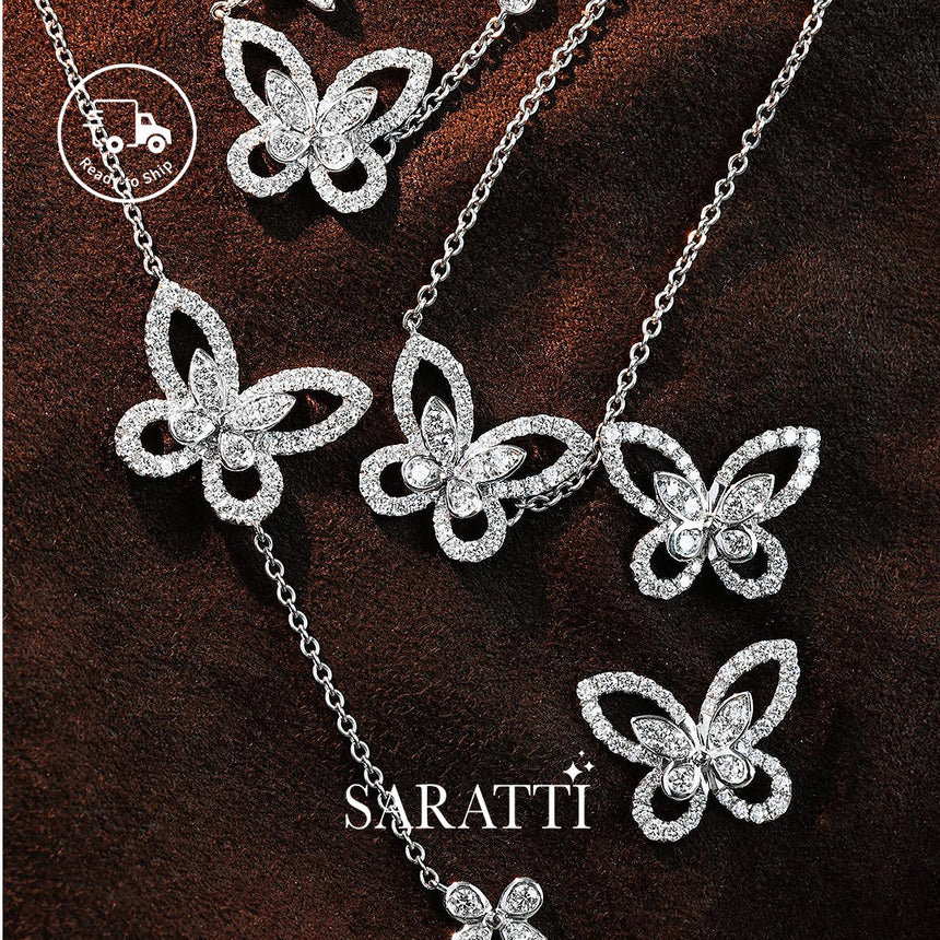 Petale Lumière butterfly diamond necklace in platinum | SARATTI.