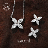 Close-up of platinum snowflake necklace with lab-grown diamond detailing | SARATTI