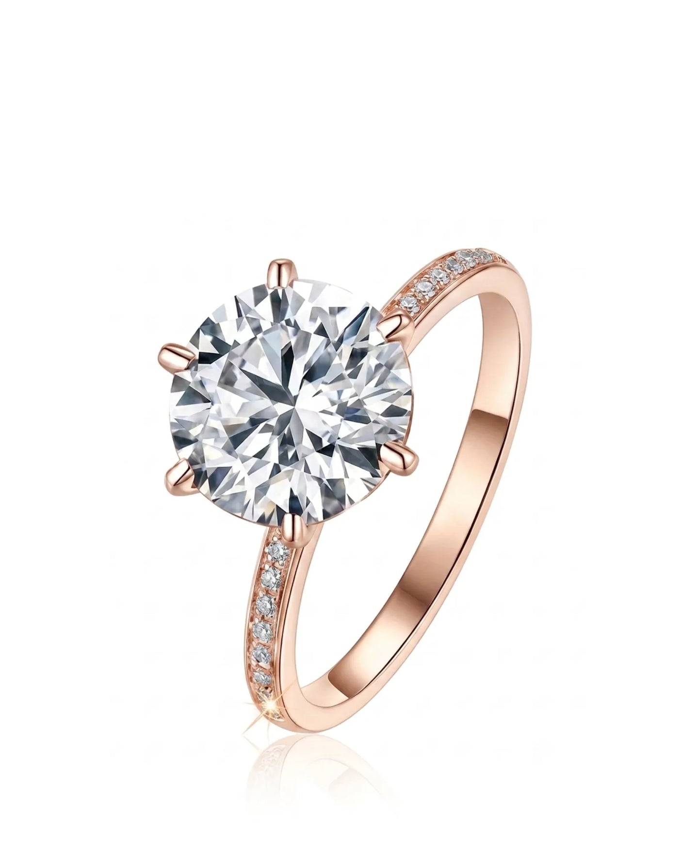 Maria 3 ct round moissanite ring in 18K rose gold with six-prong setting | SARATTI
