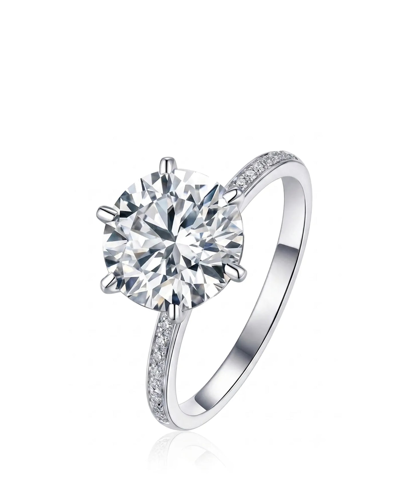 Maria 3 ct round moissanite ring in 18K white gold with six-prong setting | SARATTI