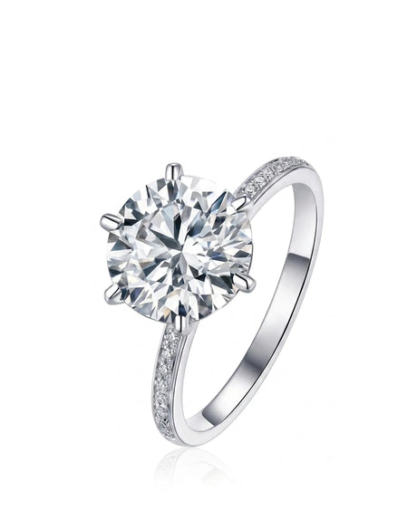 Maria 3 ct round moissanite ring in 18K white gold with six-prong setting | SARATTI