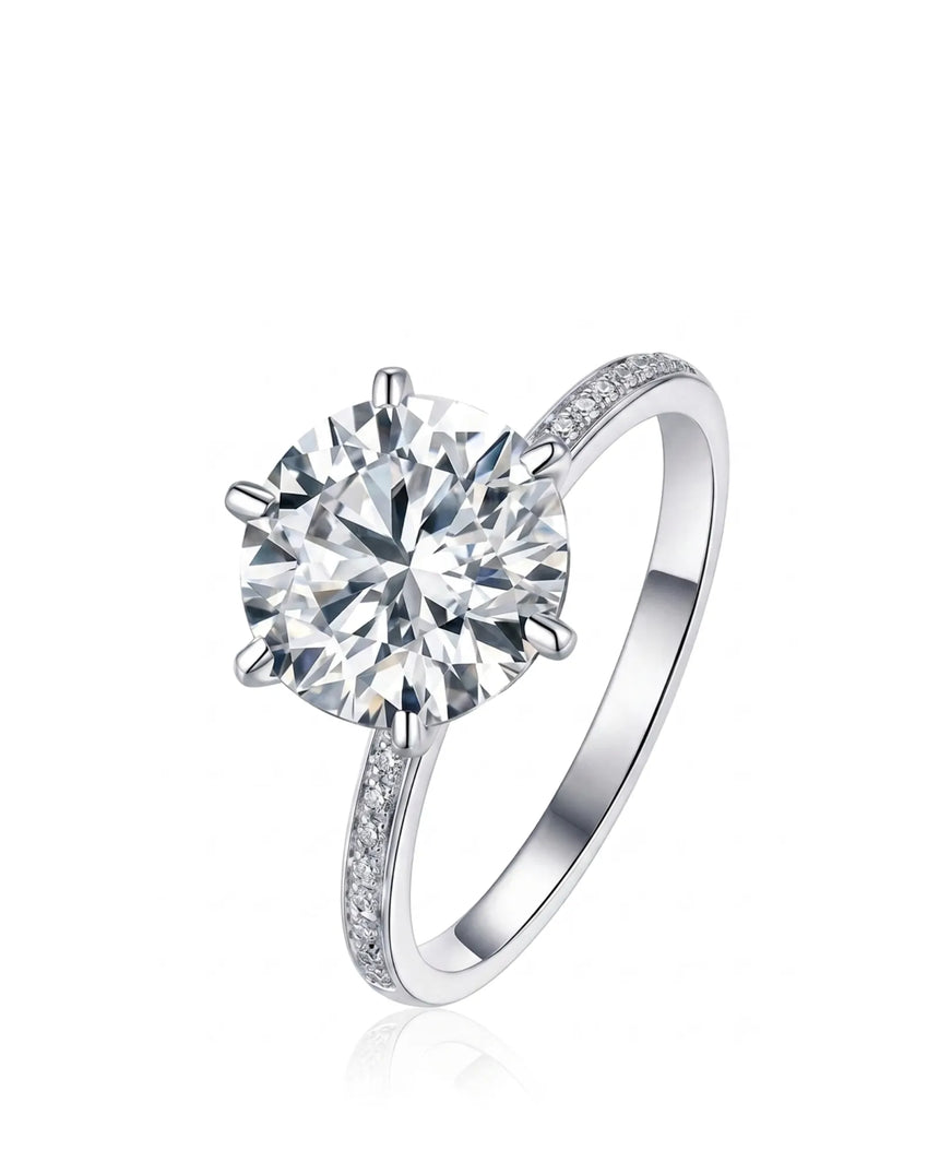 Maria 3 ct round moissanite ring in 18K white gold with six-prong setting | SARATTI