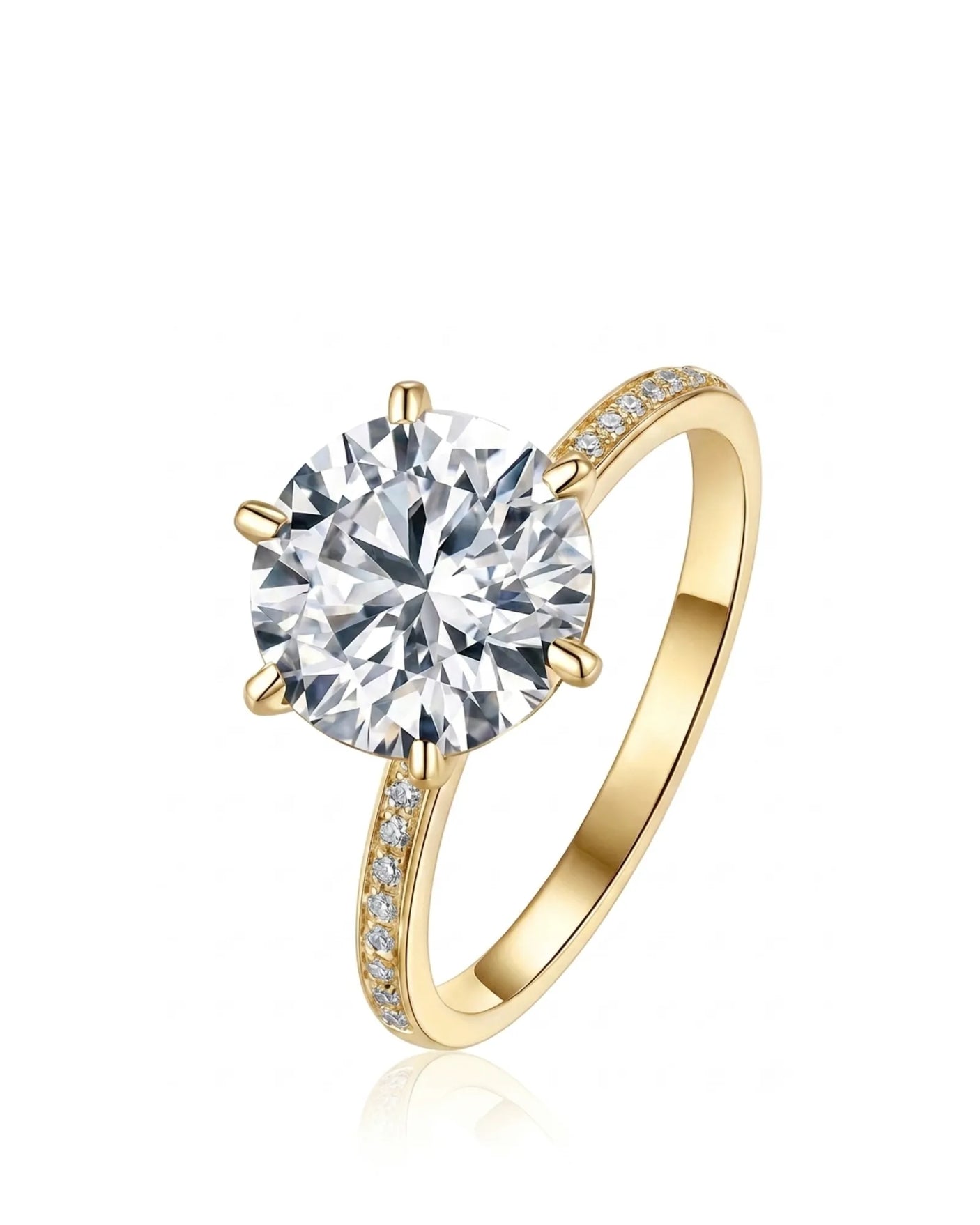 Maria 3 ct round moissanite ring in 18K yellow gold with six-prong setting | SARATTI
