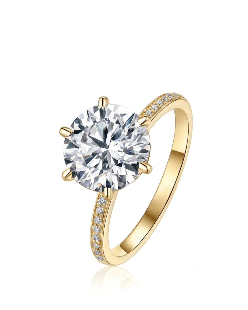 Maria 3 ct round moissanite ring in 18K yellow gold with six-prong setting | SARATTI