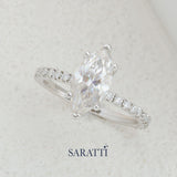 1 carat Marquise Diamond Prong Set in 18K White Gold Engagement Ring | Saratti Jewelry
