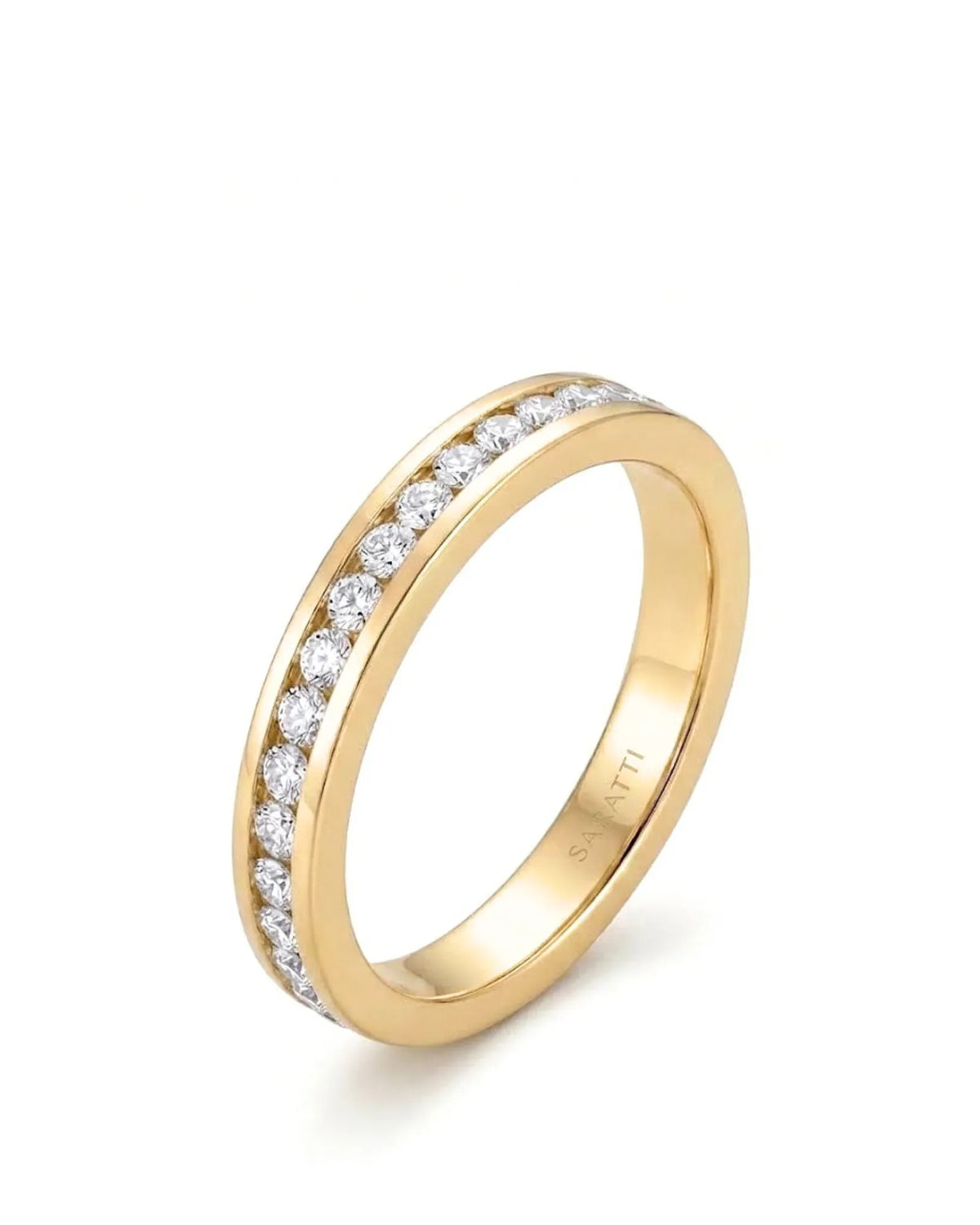 Matching 18K yellow gold wedding bands with 0.75 carat natural diamonds and polished comfort-fit men's ring - SARATTI