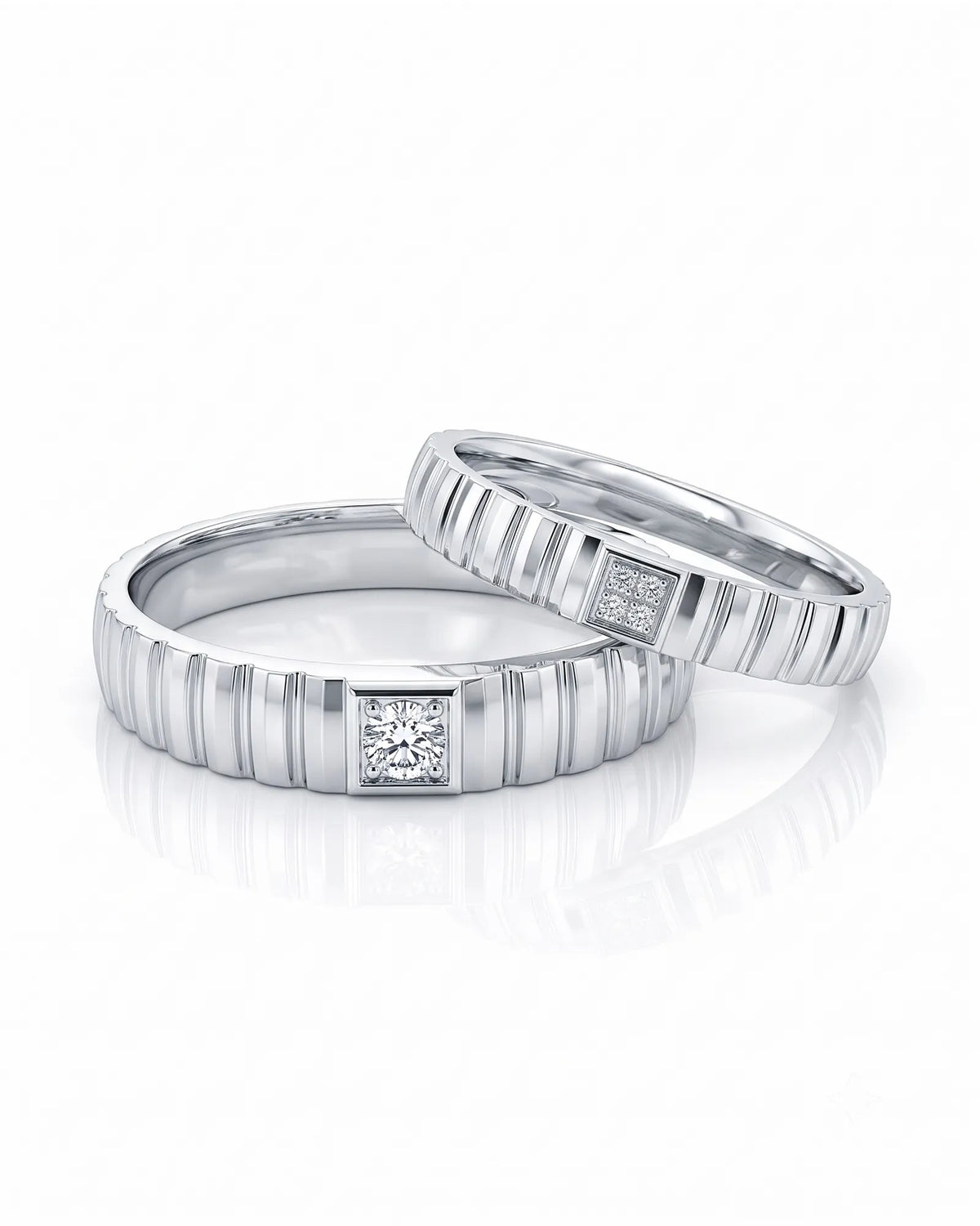 Matching diamond wedding set with timeless elegance and polished 18K white gold craftsmanship | SARATTI
