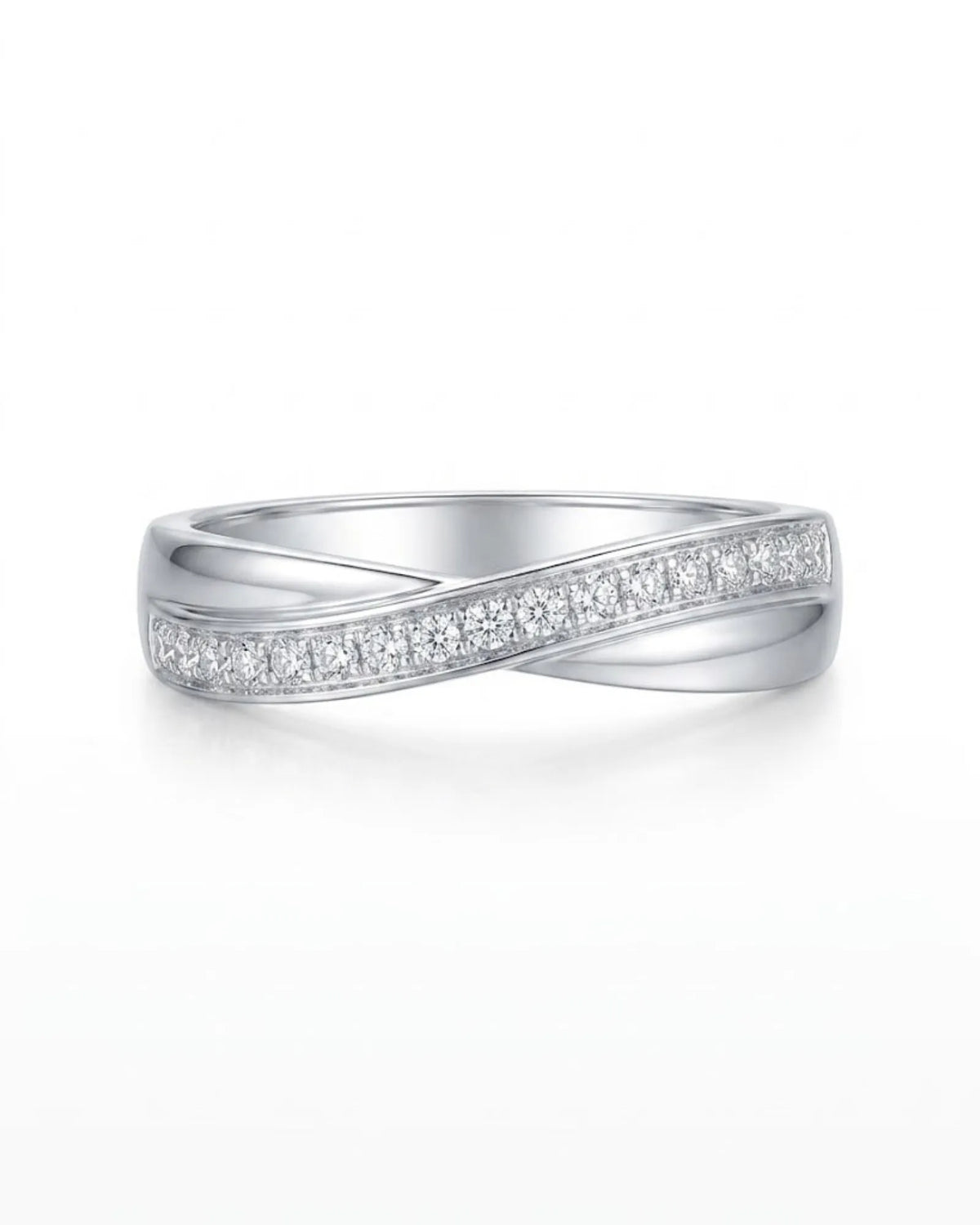 Matching wedding band pair with diamond half eternity styling crafted in luminous polished platinum | SARATTI