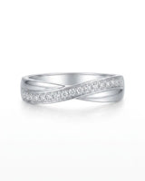 Matching wedding band pair with diamond half eternity styling crafted in luminous polished platinum | SARATTI