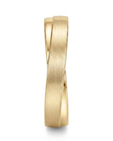 Matching wedding band pair with diamond half eternity styling crafted in warm 18K yellow gold | SARATTI