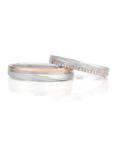 Matching wedding ring set with sculptural wave-inspired curves and refined 18K two tone gold craftsmanship | SARATTI