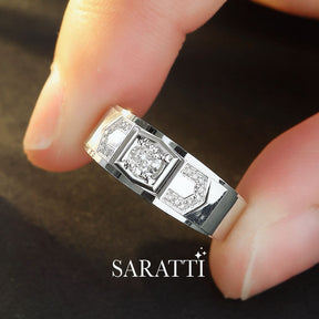 Close Up Shot of the White Gold Art Deco Escalade Diamond Ring for Men | Saratti 