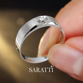 Model Holds the White Gold Six Paths Two Tone Diamond Ring for Men| Saratti 