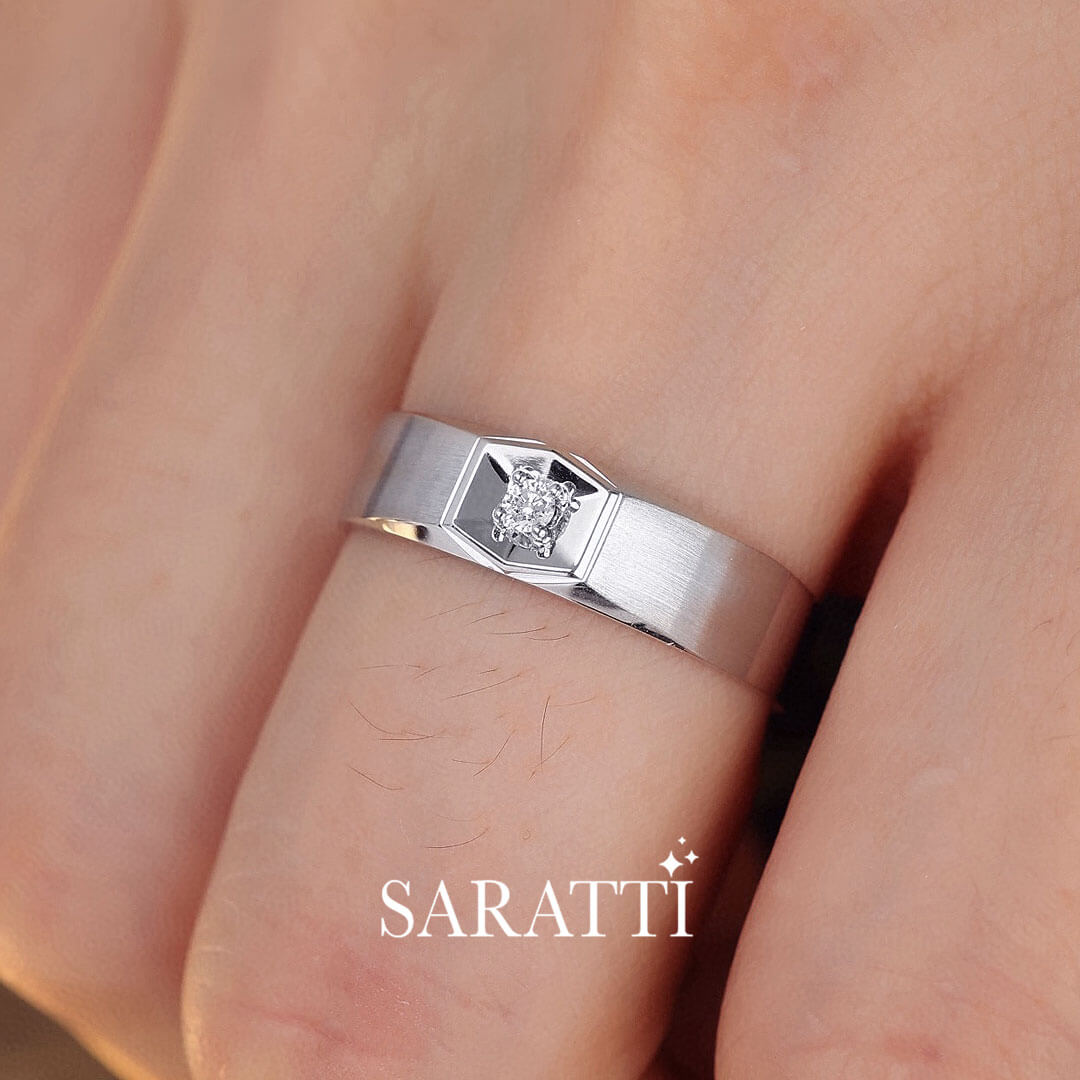 Model Wears Six Paths Two Tone Diamond Ring for Men | Saratti 