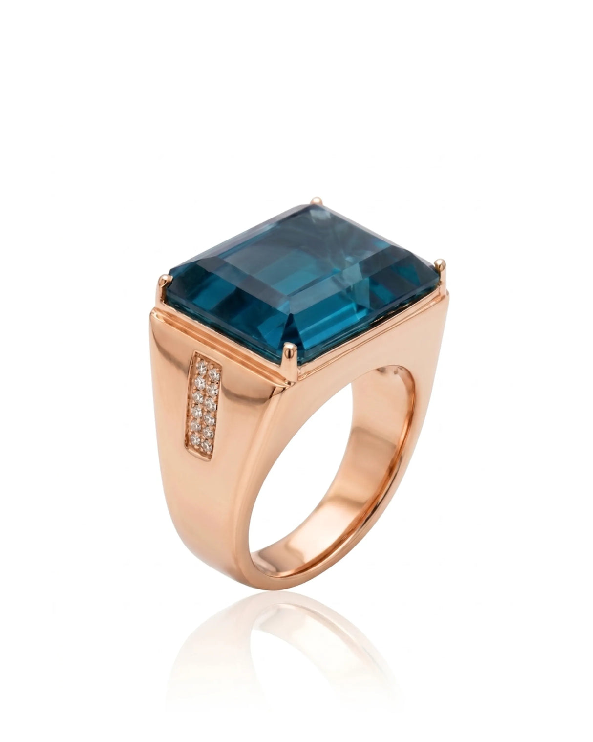Men’s London blue topaz signet ring emerald cut 14K rose gold | SARATTI
