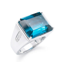 The Imperium - Mens Topaz Ring in White Gold with Diamonds