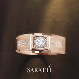 Men’s diamond ring in 18k rose gold six paths echelon geometric band design | SARATTI