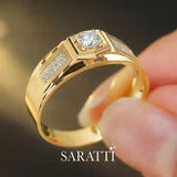 Men’s diamond ring in 18k yellow gold six paths echelon geometric band design | SARATTI