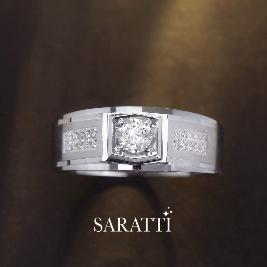 Men’s diamond ring in platinum six paths echelon geometric band design | SARATTI
