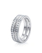 Men’s diamond wedding band with round stones and rope center in 18K white gold | SARATTI