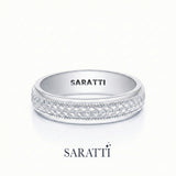 Men's honeycomb wedding band 18k white gold hexagonal patterned ring | SARATTI