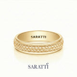 Men's honeycomb wedding band 18k yellow gold hexagonal patterned ring | SARATTI