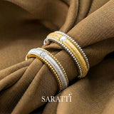 Men’s layered wedding band imperium 18k white and yellow gold milgrain edge diamond | SARATTI