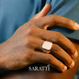 Men’s square signet ring 18k rose gold sovereign design | SARATTI