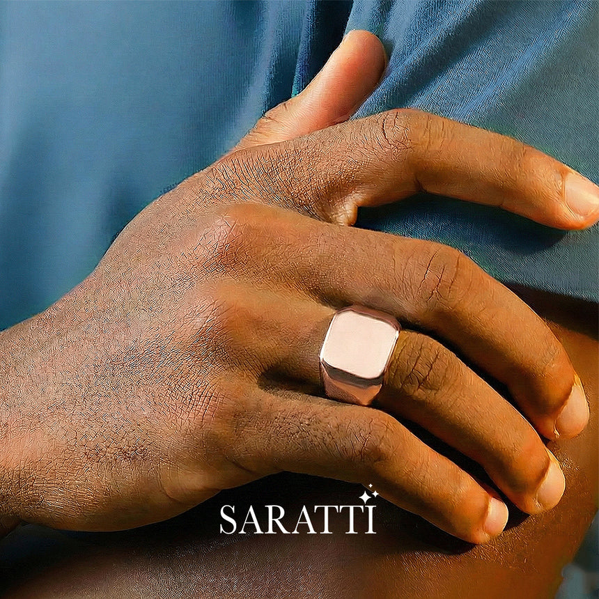 Men’s square signet ring 18k rose gold sovereign design | SARATTI