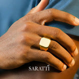Men’s square signet ring 18k yellow gold sovereign design | SARATTI