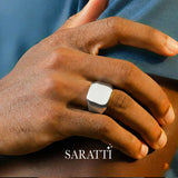 Men’s square signet ring platinum sovereign signet design | SARATTI