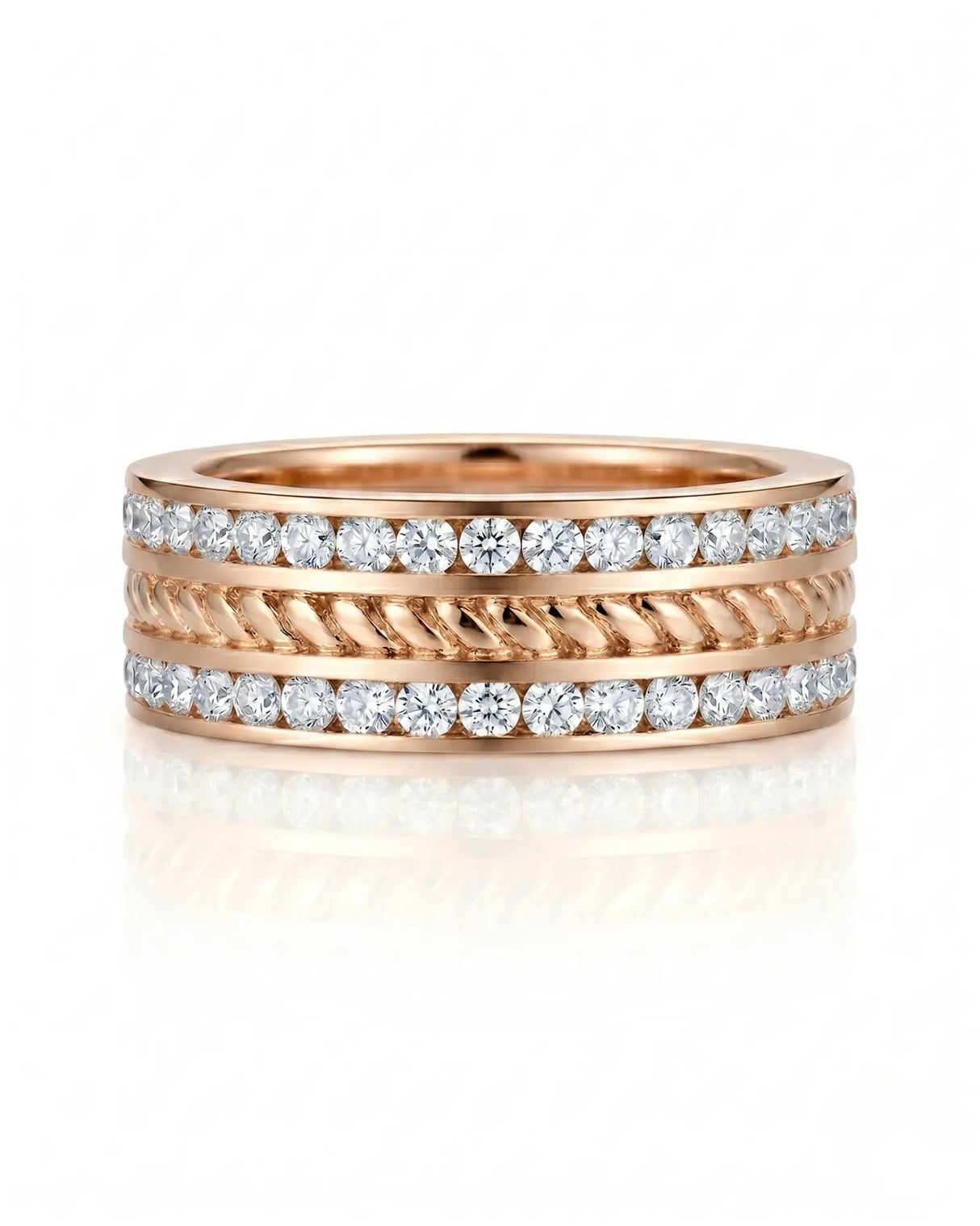Men’s wedding band for marriage with rope motif and diamonds in 18K rose gold | SARATTI