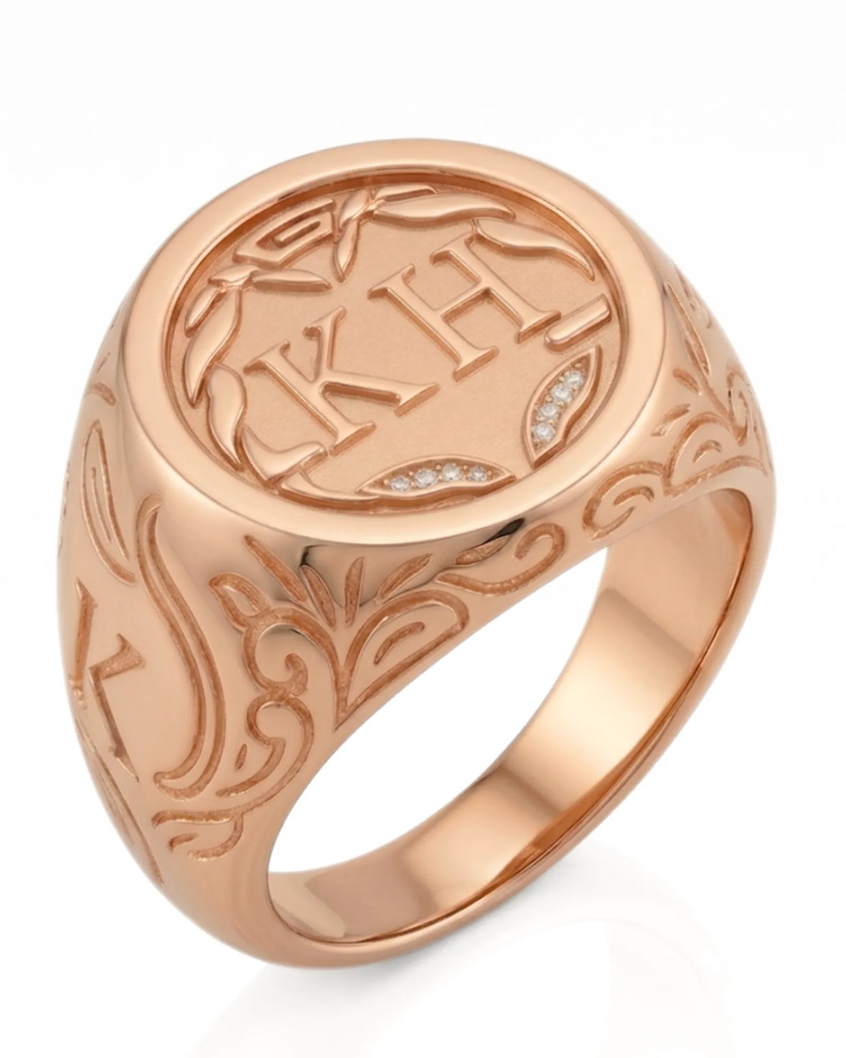 Mens initial ring personalized luxury jewelry in 18K rose gold | SARATTI