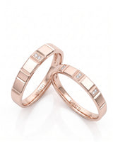 Midnight matching diamond wedding rings with refined polished design in 18K rose gold | SARATTI
