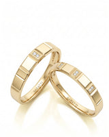 Midnight matching diamond wedding rings with refined polished design in 18K yellow gold | SARATTI