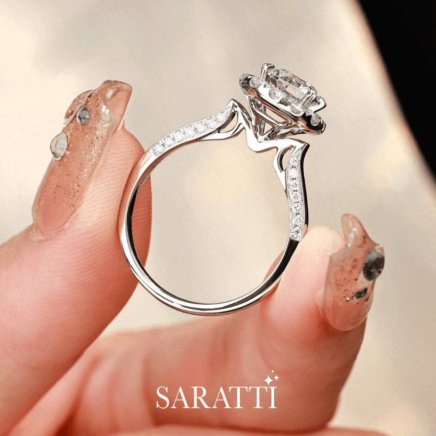 Pave Set Natural Diamond Halo Engagement Ring 