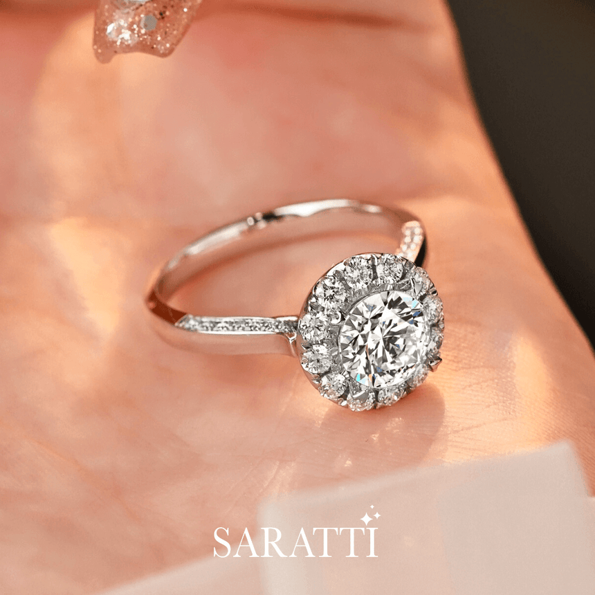 Classic halo white gold natural diamond ring 