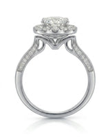 Mina Ethereal Halo natural diamond ring side profile with round halo and pavé band in Platinum | SARATTI