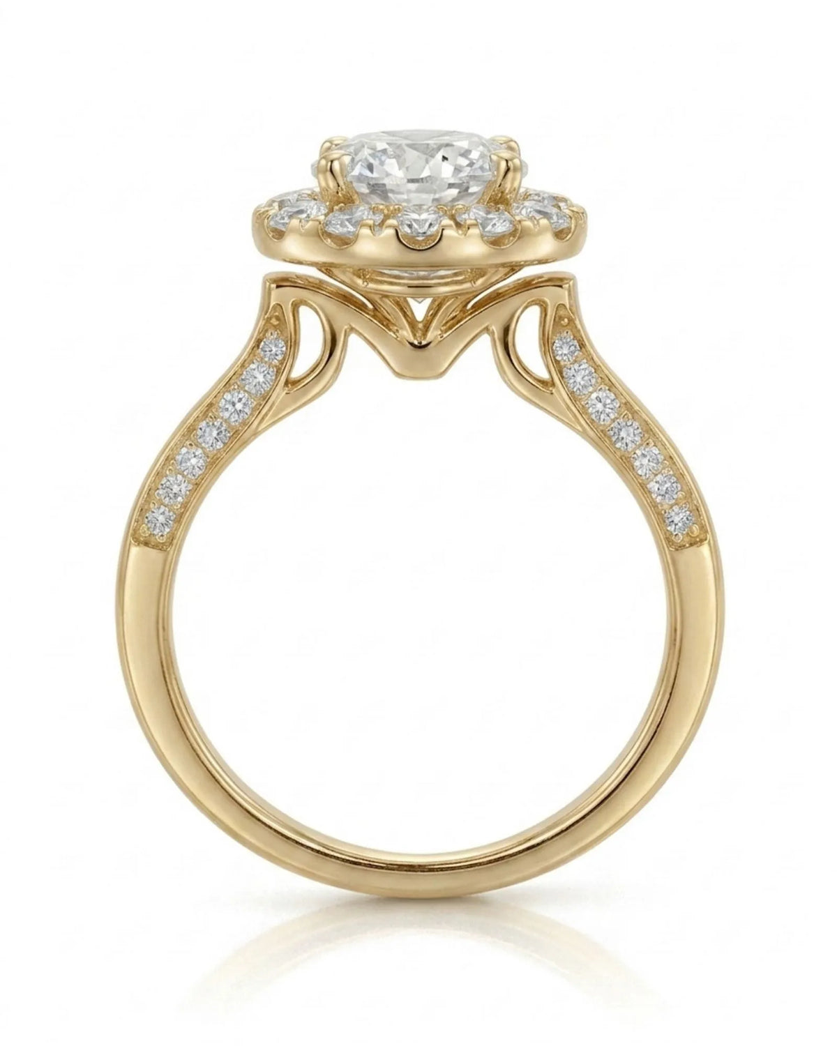 Mina Ethereal Halo natural diamond ring worn on hand in 18K yellow gold | SARATTI
